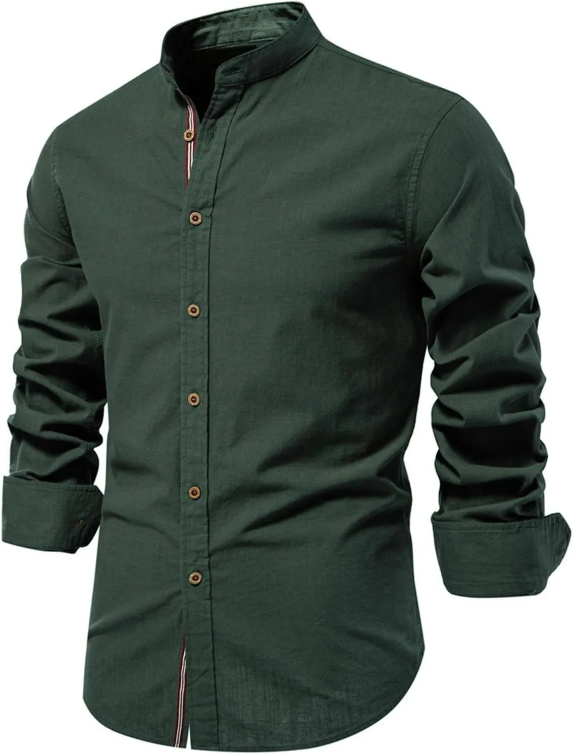 Mandarin Collar Long Sleeve Shirt for Men Slim Fit Stylish Button-Down Lightweight Fabric Ideal for Formal Casual