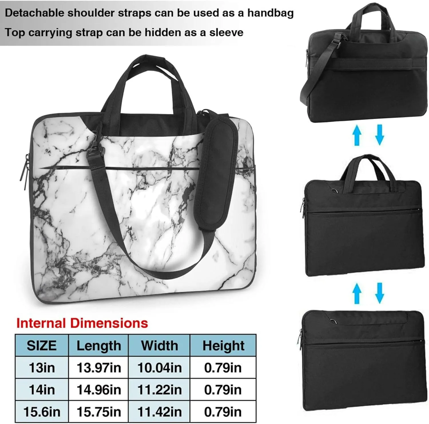 Marble Laptop Shoulder Bag for Women, Grey Marble Laptop Sleeve Case Durable Computer Bag