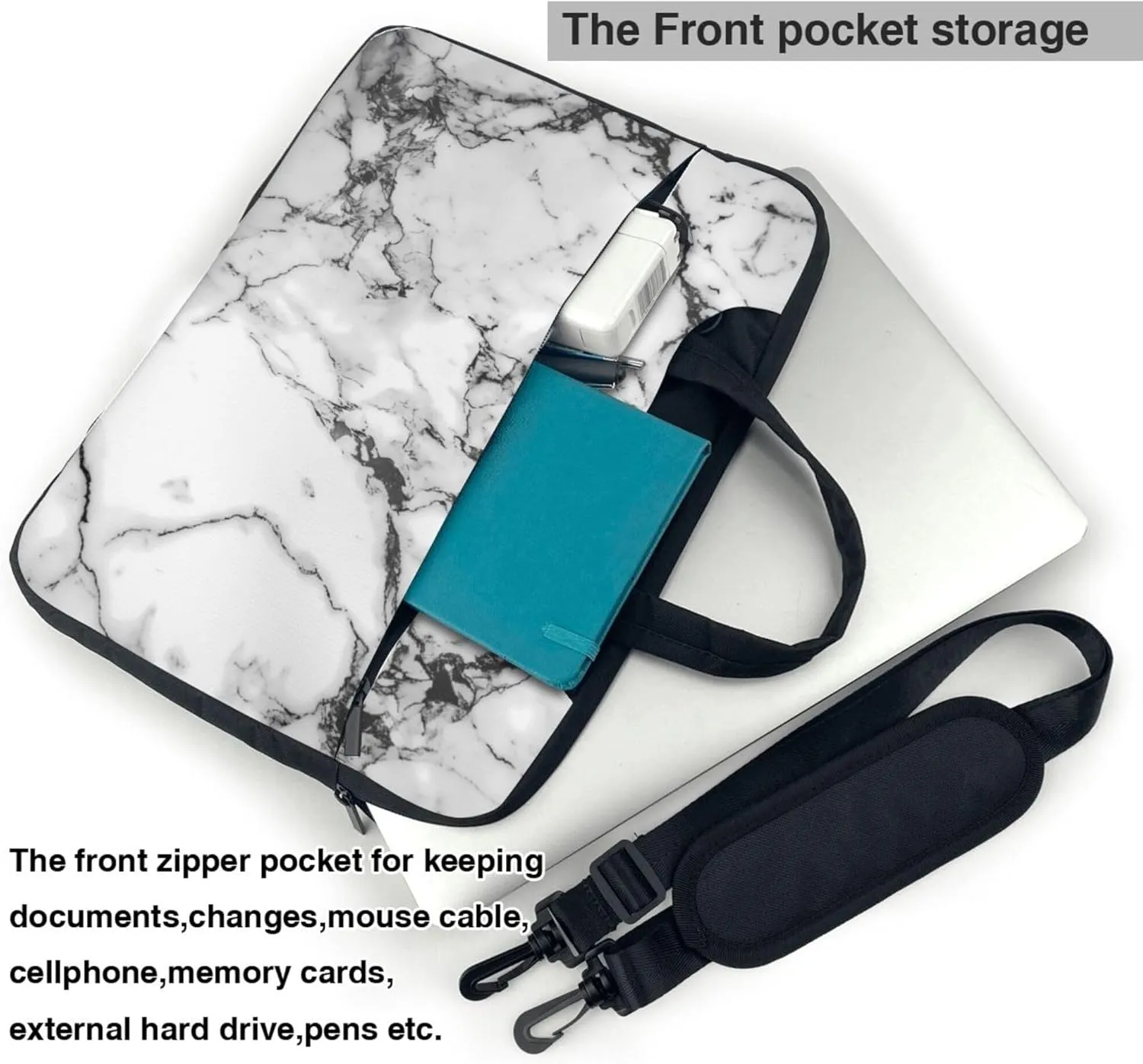 Marble Laptop Shoulder Bag for Women, Grey Marble Laptop Sleeve Case Durable Computer Bag