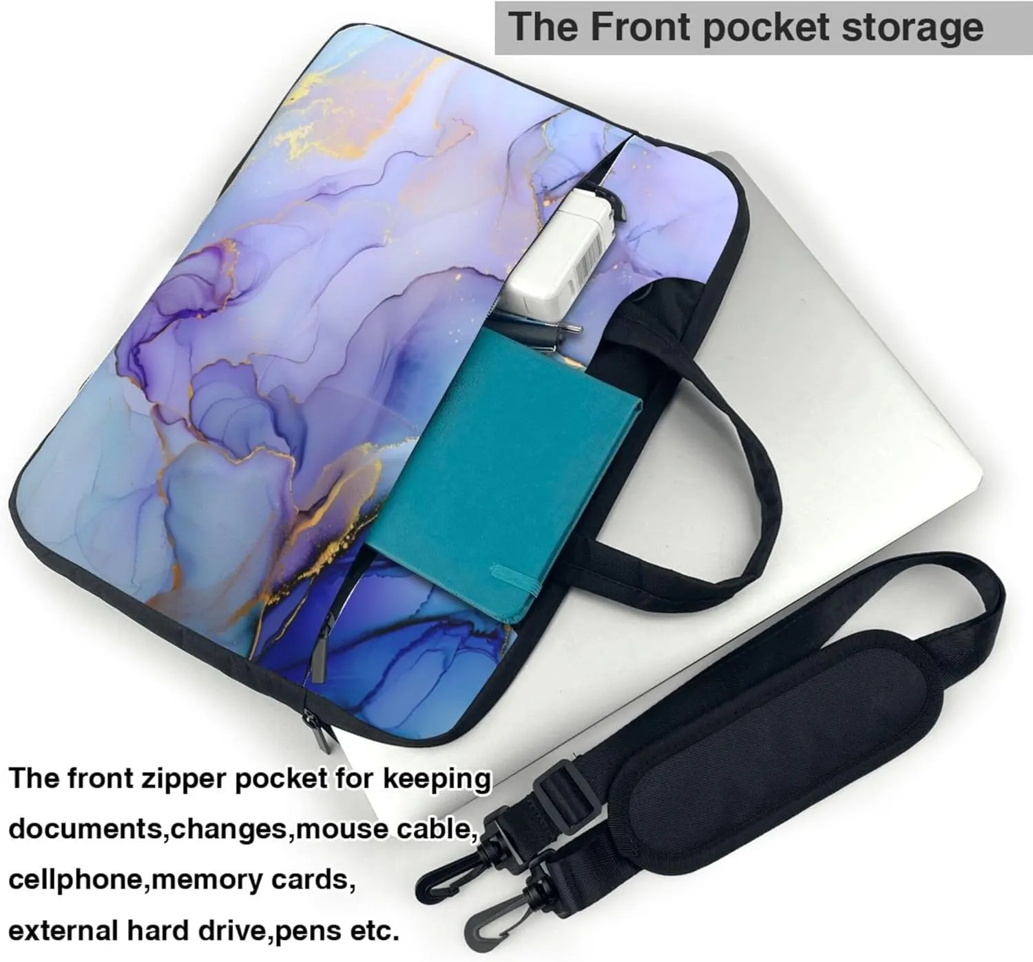 Marble Pattern Laptop Shoulder Bag for Women, Marble Texture Laptop Sleeve Case Durable Computer Bag