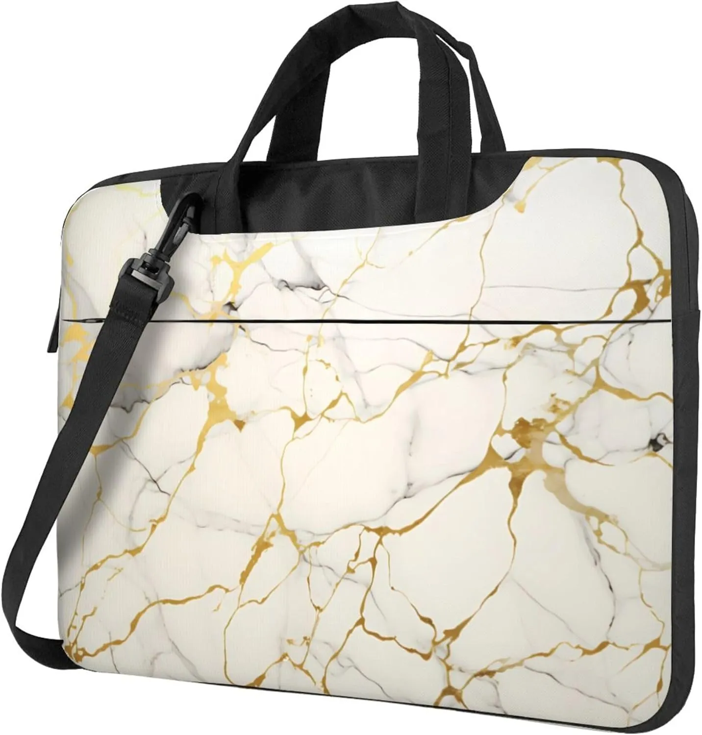 Marble Print Laptop Shoulder Bag for Women, Gold Texture Laptop Sleeve Case Durable Computer Bag