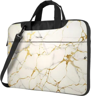 Marble Print Laptop Shoulder Bag for Women, Gold Texture Laptop Sleeve Case Durable Computer Bag