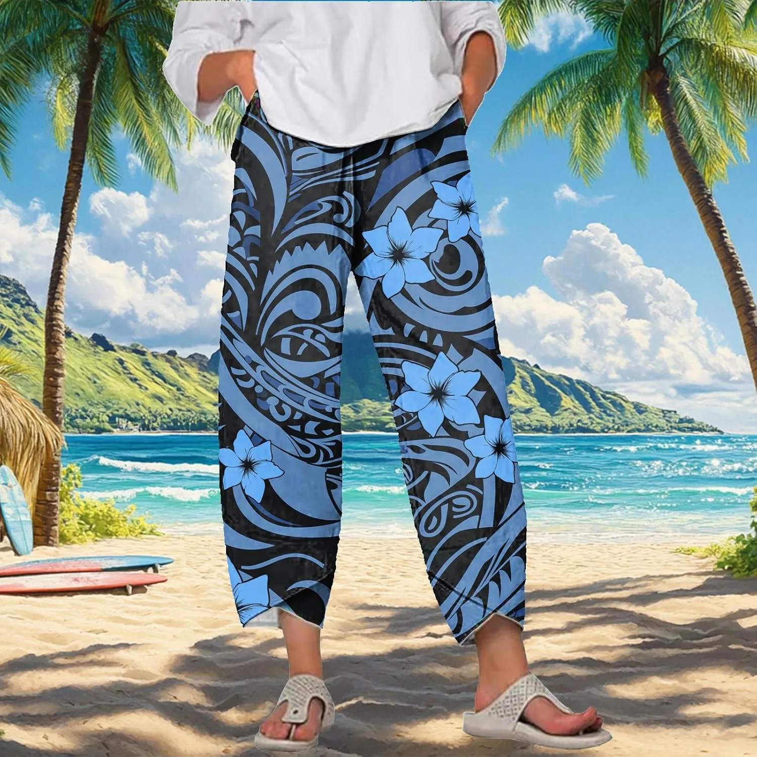 MARSVOVO Capri Pants for Women Summer Fashion Patchwork Cropped Comfy Wide Leg Baggy Trouser Palazzo Pants with Pockets