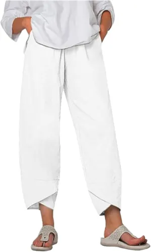MARSVOVO Capri Pants for Women Summer Fashion Patchwork Cropped Comfy Wide Leg Baggy Trouser Palazzo Pants with Pockets
