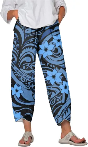 MARSVOVO Capri Pants for Women Summer Fashion Patchwork Cropped Comfy Wide Leg Baggy Trouser Palazzo Pants with Pockets