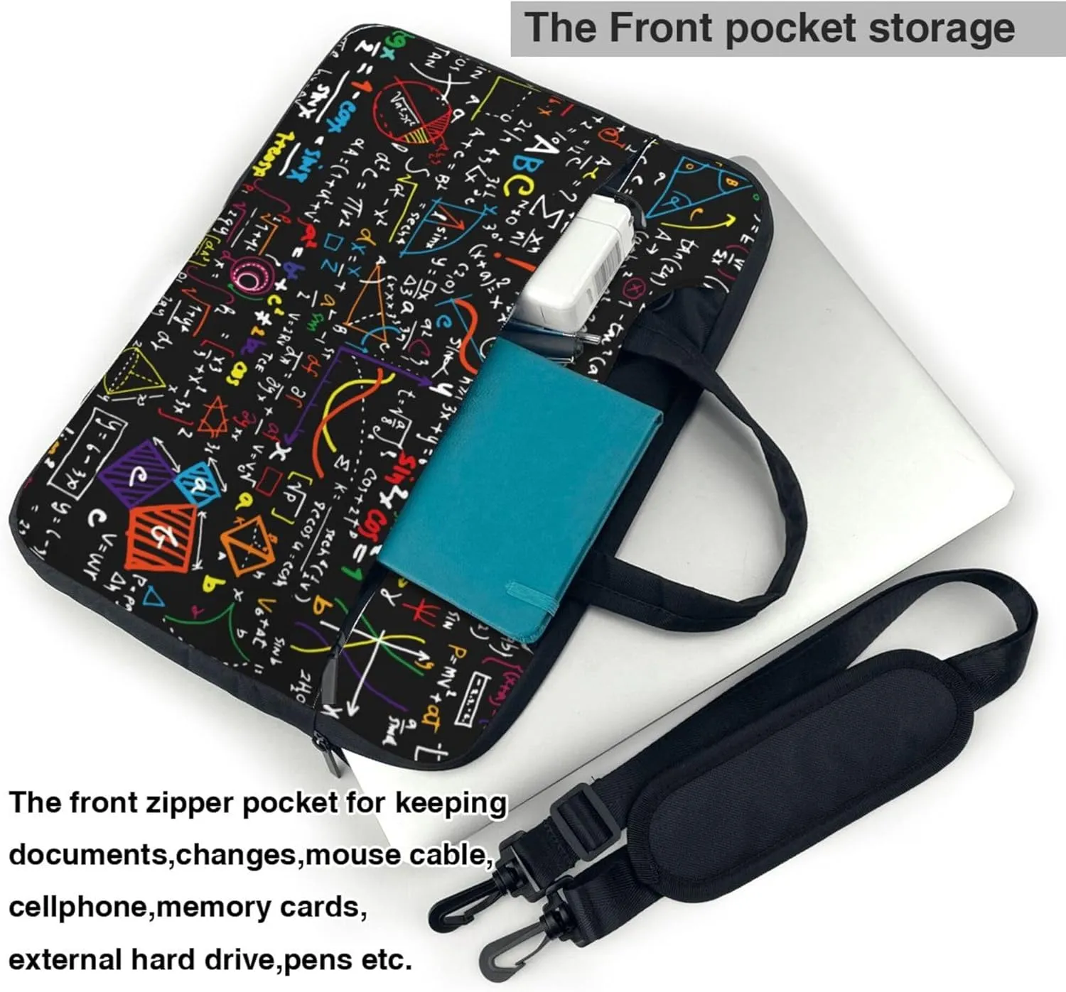 Mathematical formula Laptop Shoulder Bag for Women, Black Math Laptop Sleeve Case Durable Computer Bag