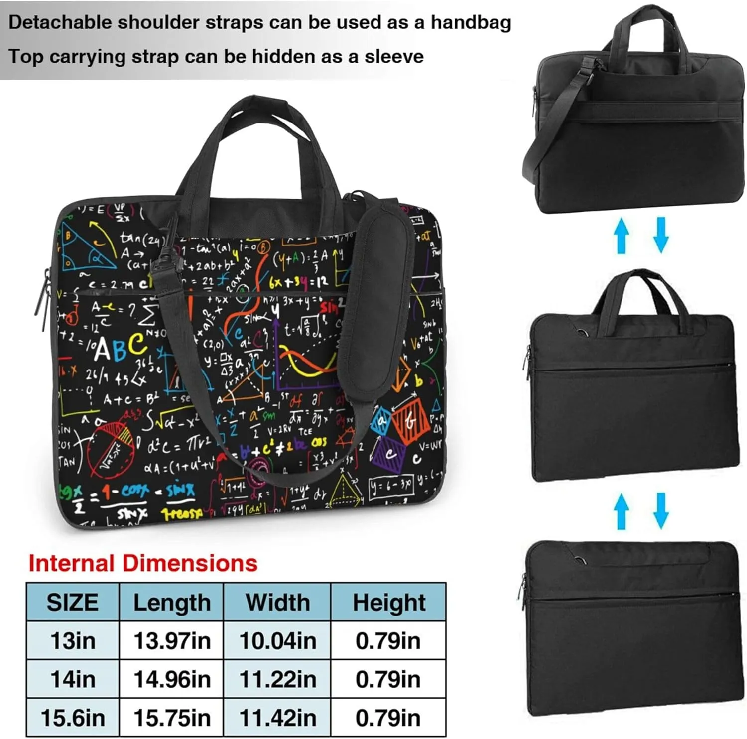 Mathematical formula Laptop Shoulder Bag for Women, Black Math Laptop Sleeve Case Durable Computer Bag