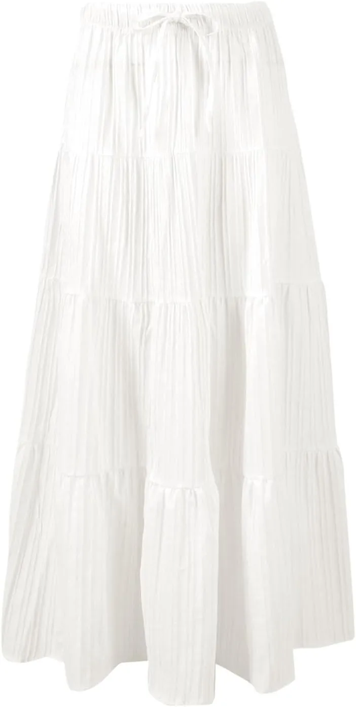 Maxi Skirt for Women Summer Elegant Trendy Drawstring High Waist Flowy Boho Pleated Tiered A Line Beach Long Skirts
