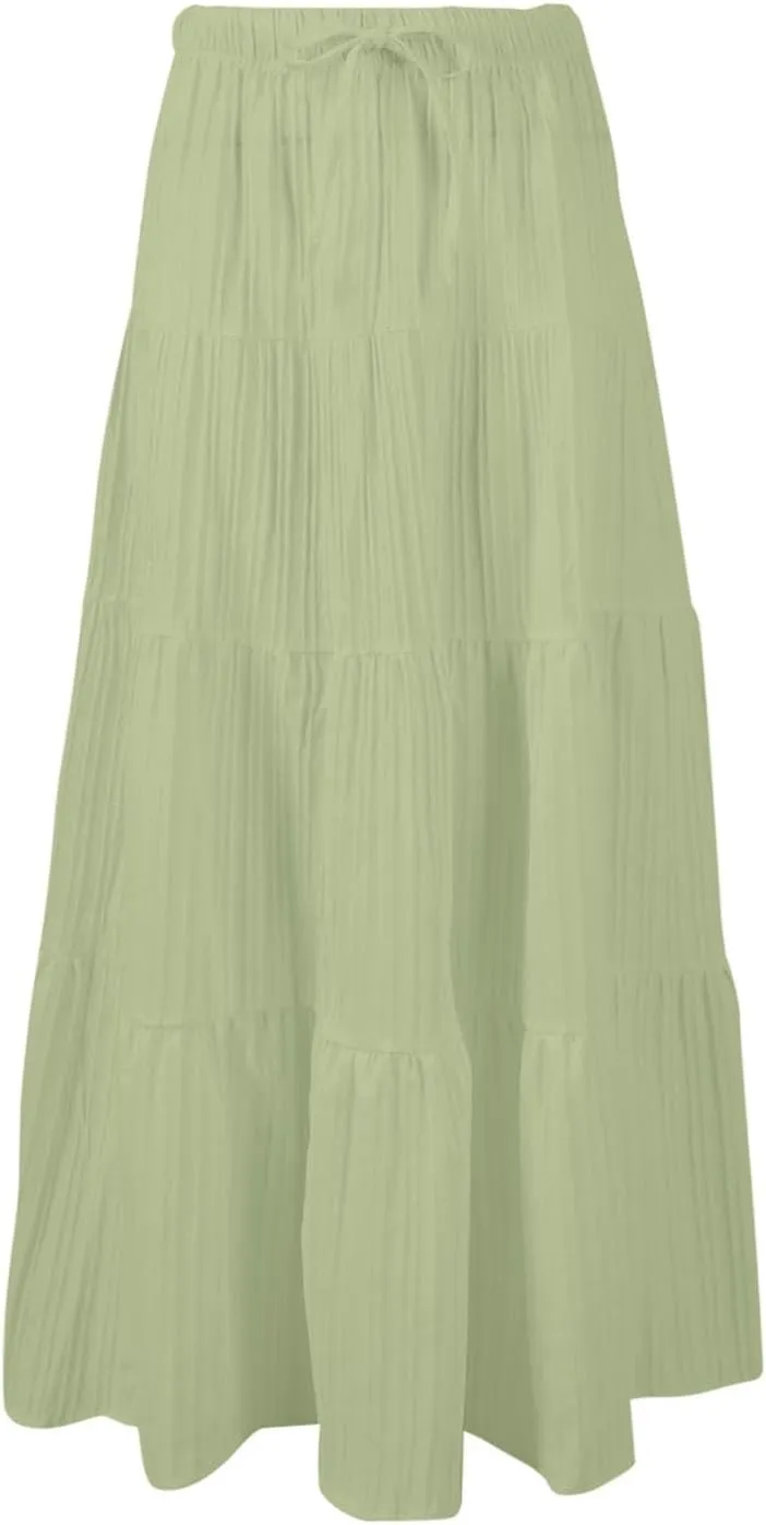 Maxi Skirt for Women Summer Elegant Trendy Drawstring High Waist Flowy Boho Pleated Tiered A Line Beach Long Skirts