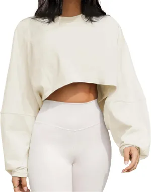 Meladyan Women Long Sleeve Crewneck Crop Top Tee Shirt Sweatshirt Casual Solid Loose Fit Workout Cropped Pullover Tshirt