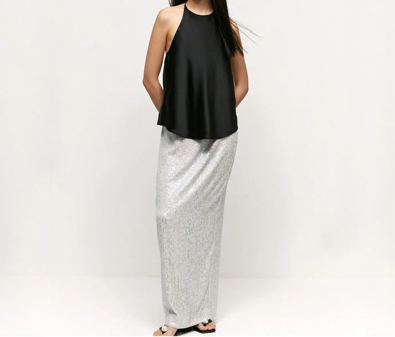Melliflo Women's Sequin Long Skirt Low Waist Back Split Pencil Maxi Skirts Night Out Party Sparkly Skirts