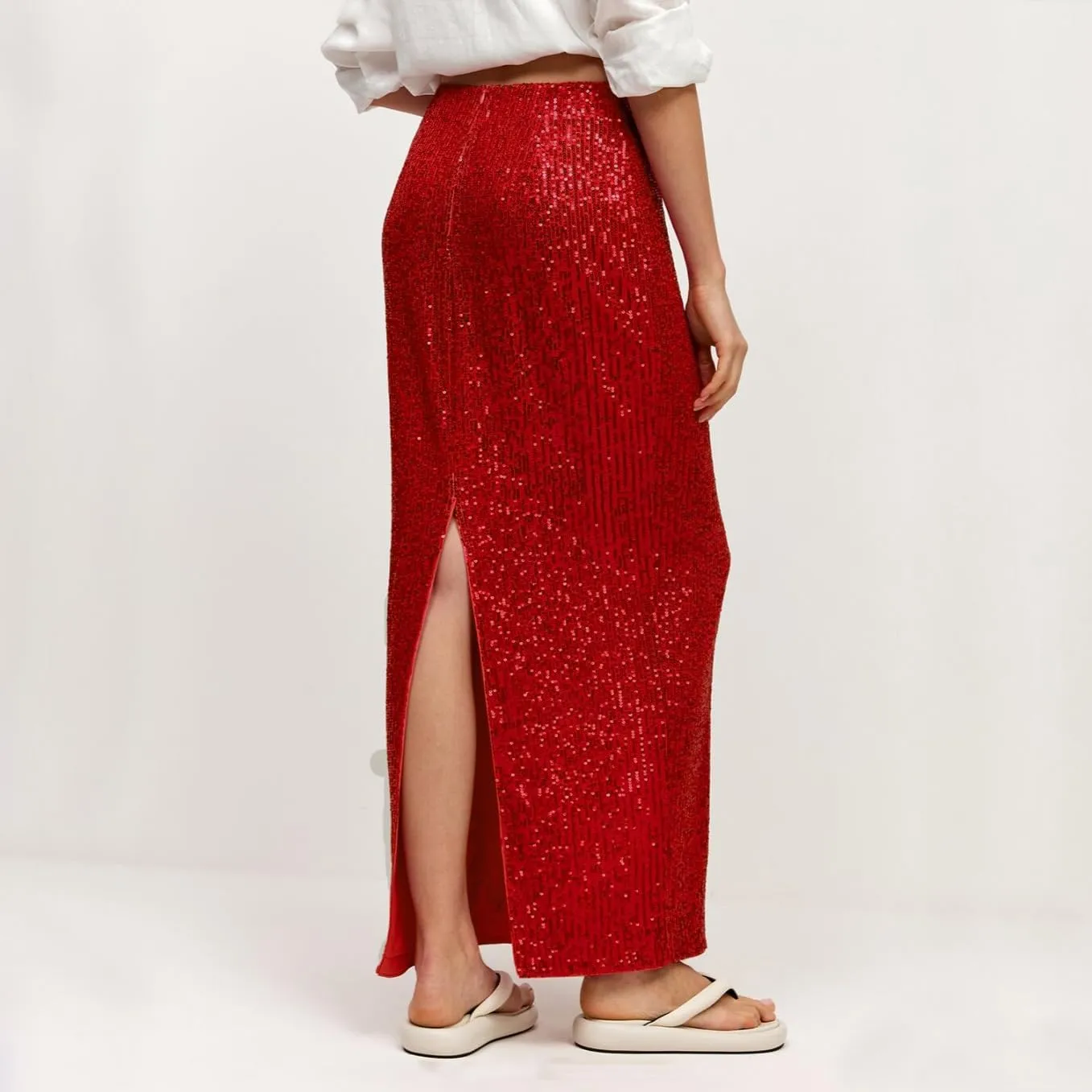 Melliflo Women's Sequin Long Skirt Low Waist Back Split Pencil Maxi Skirts Night Out Party Sparkly Skirts