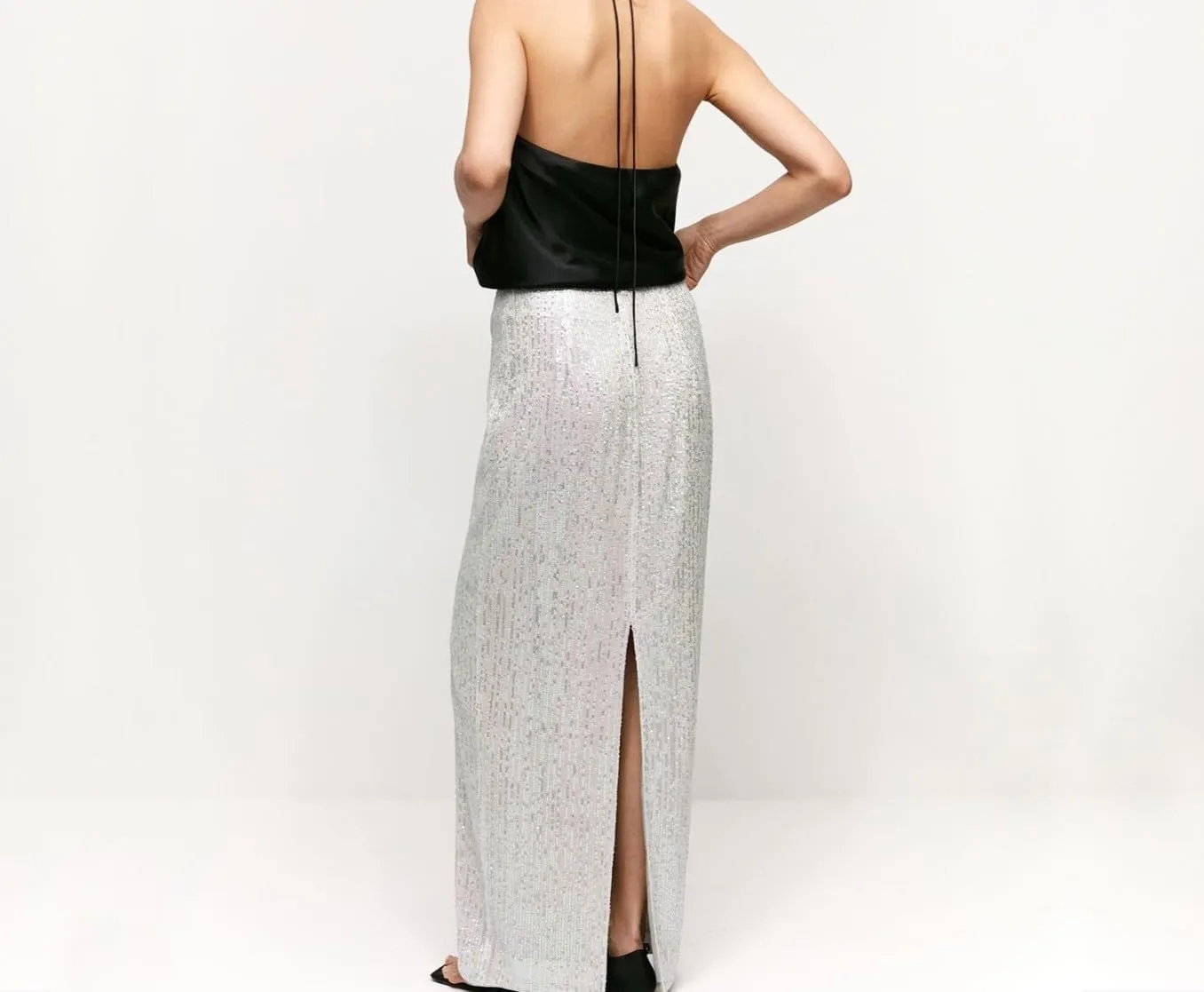 Melliflo Women's Sequin Long Skirt Low Waist Back Split Pencil Maxi Skirts Night Out Party Sparkly Skirts