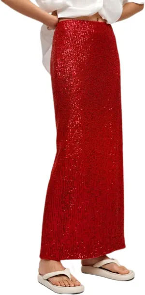 Melliflo Women's Sequin Long Skirt Low Waist Back Split Pencil Maxi Skirts Night Out Party Sparkly Skirts
