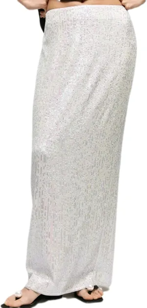 Melliflo Women's Sequin Long Skirt Low Waist Back Split Pencil Maxi Skirts Night Out Party Sparkly Skirts