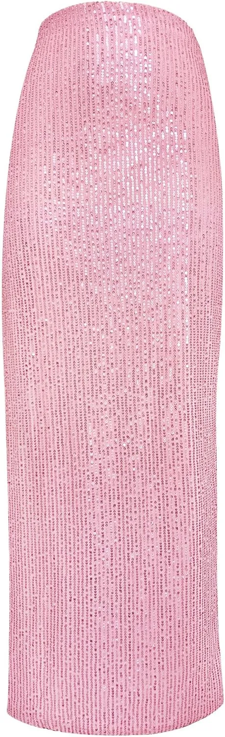 Melliflo Women's Sequin Long Skirt Low Waist Back Split Pencil Maxi Skirts Night Out Party Sparkly Skirts