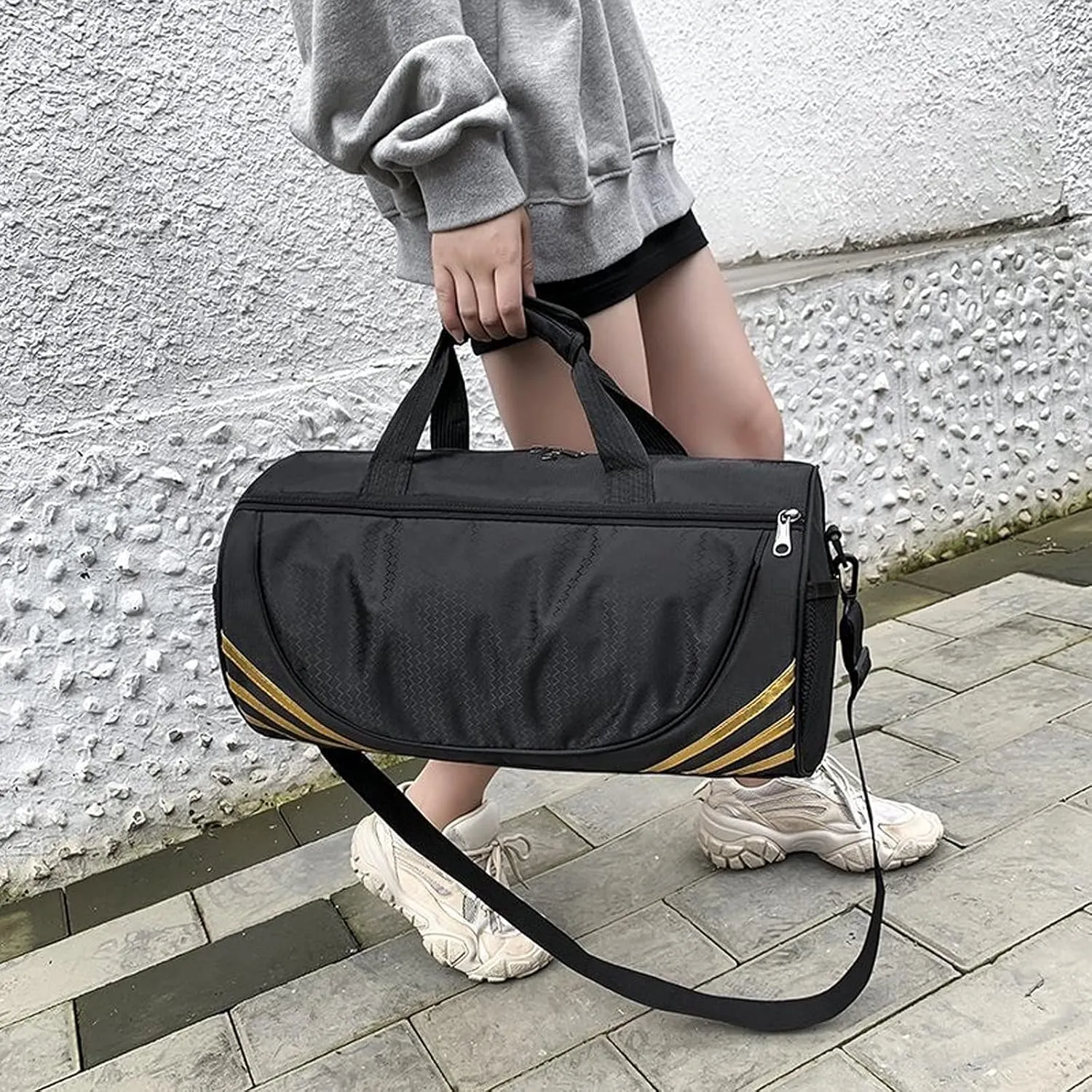 Men Women Travel Large Capacity Fitness Durable Sports Bag Weekend Travel with Shoulder Handbag (D)