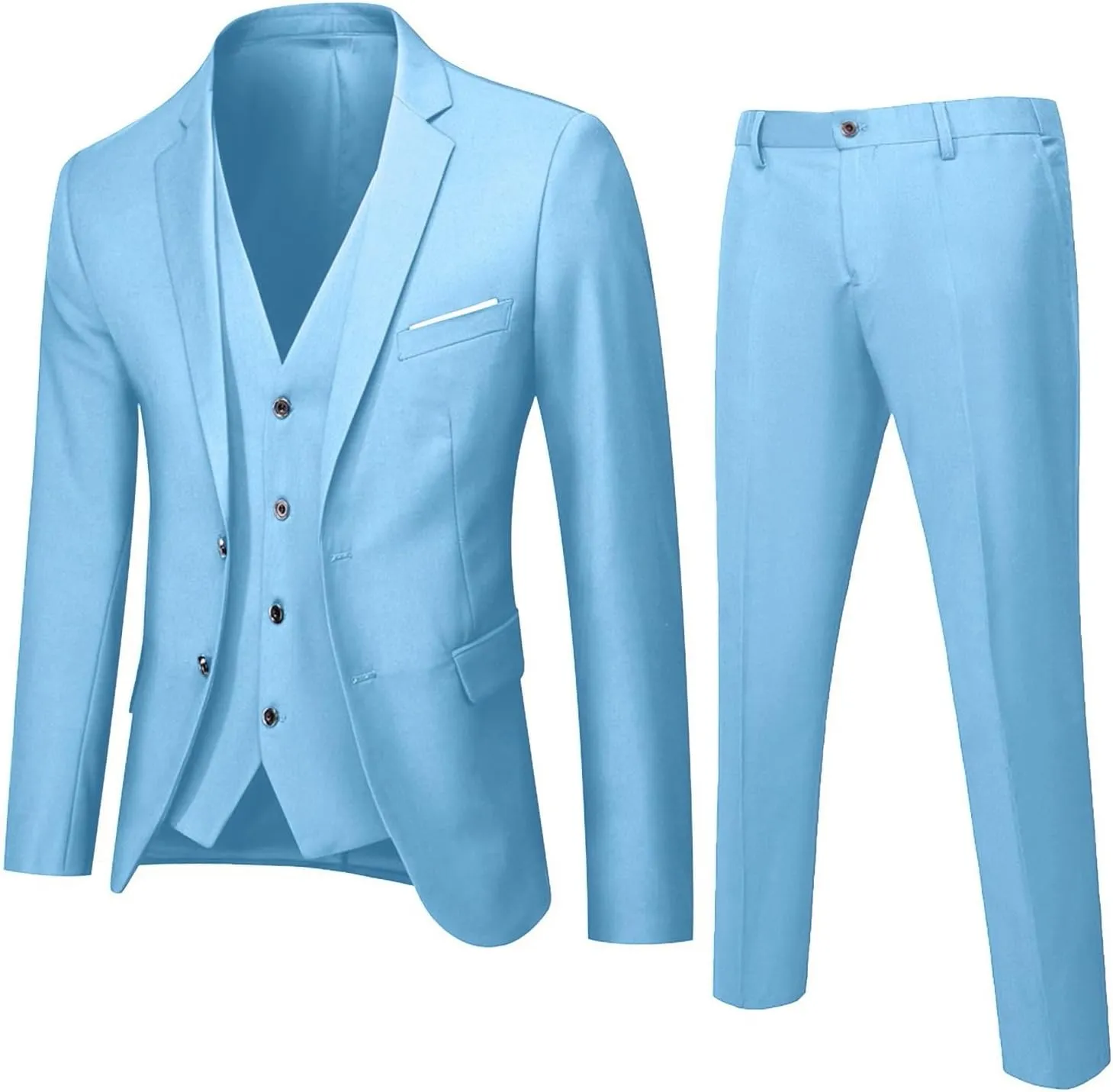 Mens 3 Piece Slim Fit Solid Color Jacket Wedding Formal Prom Suit Blazer Jacket Vest Pants Mens Suits Big and Tall
