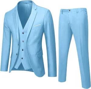 Mens 3 Piece Slim Fit Solid Color Jacket Wedding Formal Prom Suit Blazer Jacket Vest Pants Mens Suits Big and Tall
