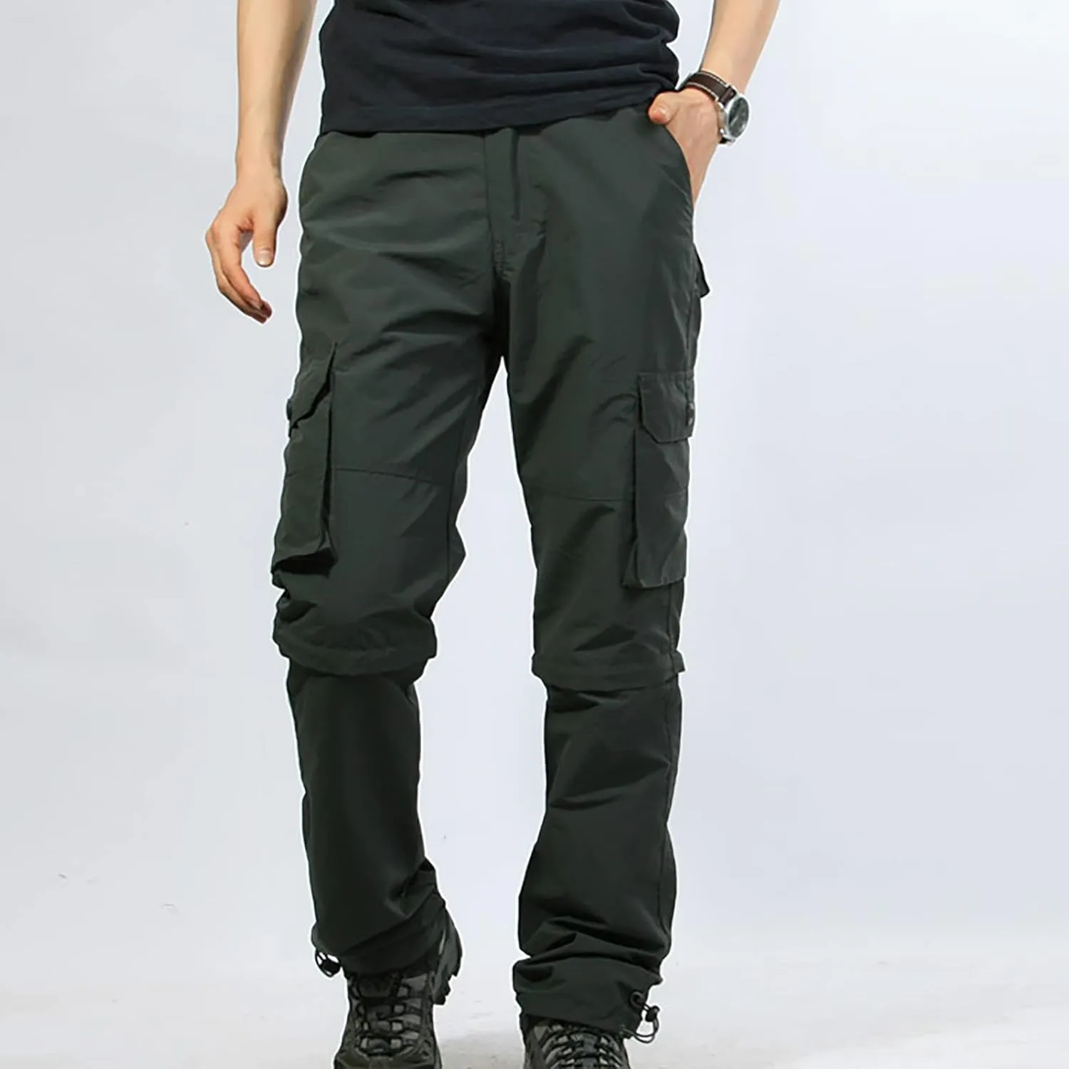 Men's Cargo Pants Casual Stylish Elastic Waist Cotton Multi Pockets Loose Trousers Fashion Outdoor Tactical Pants