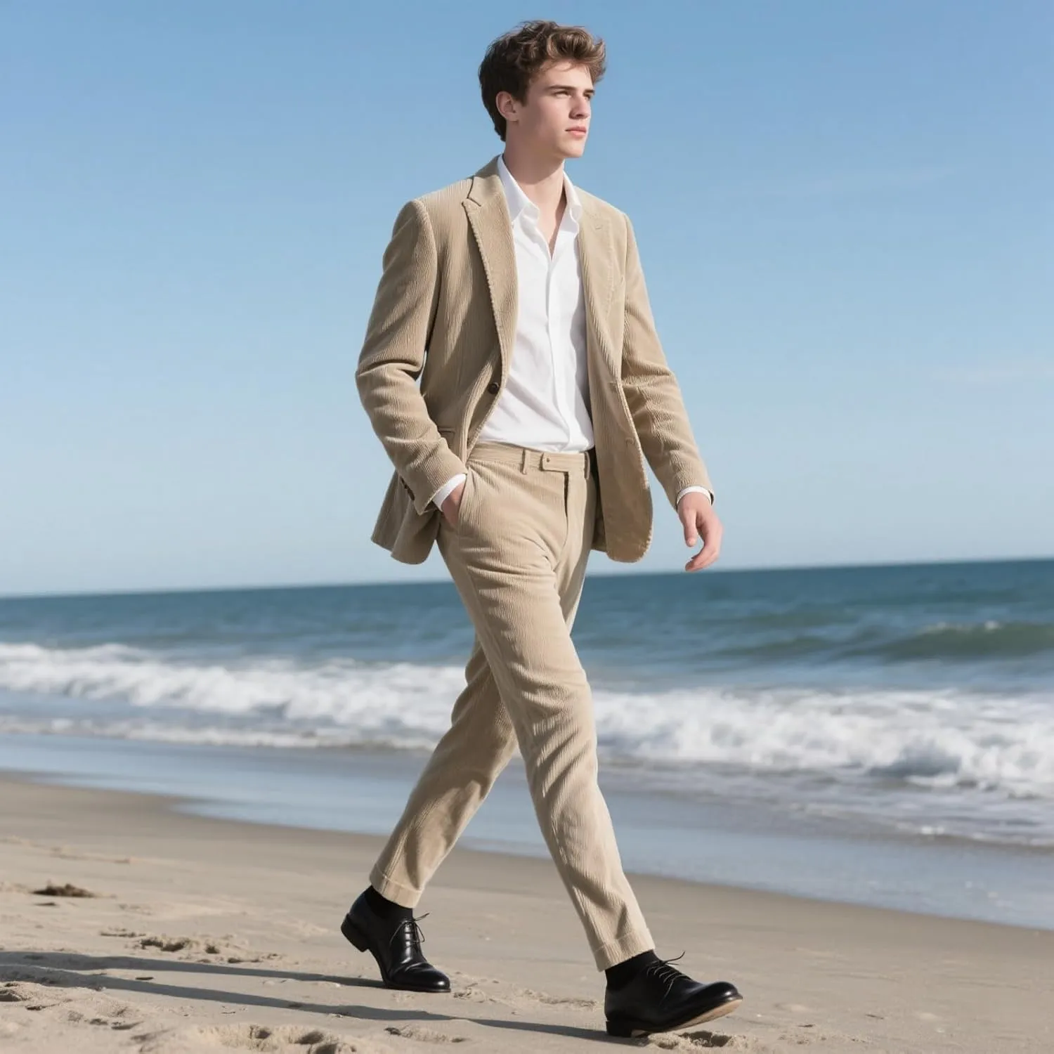 Men's Casual Corduroy Blazer Slim Fit One Button Jacket Fashion Sport Coat