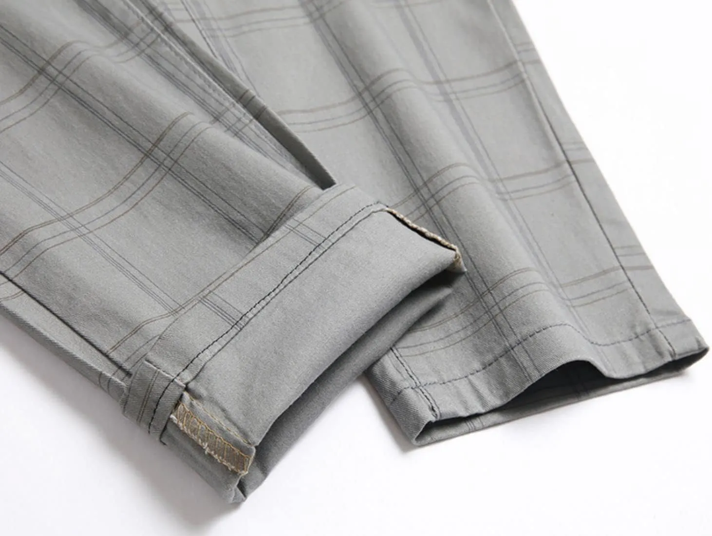 Mens Casual Plaid Chino Pants Fashion Lightweight Flat-Front Stretch Skinny Slim Fit Business Dress Pants