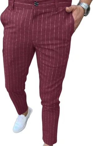 Men's Chino Pants Casual Skinny Fit Plaid Flat-Front Pants Stretch Slim Stylish Casual Business Dress Pants