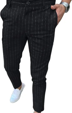 Men's Chino Pants Casual Skinny Fit Plaid Flat-Front Pants Stretch Slim Stylish Casual Business Dress Pants