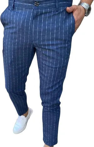 Men's Chino Pants Casual Skinny Fit Plaid Flat-Front Pants Stretch Slim Stylish Casual Business Dress Pants