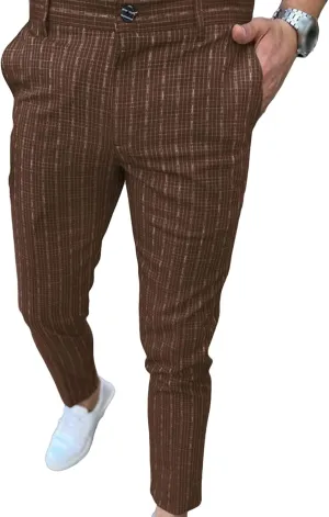 Men's Chino Pants Casual Skinny Fit Plaid Flat-Front Pants Stretch Slim Stylish Casual Business Dress Pants