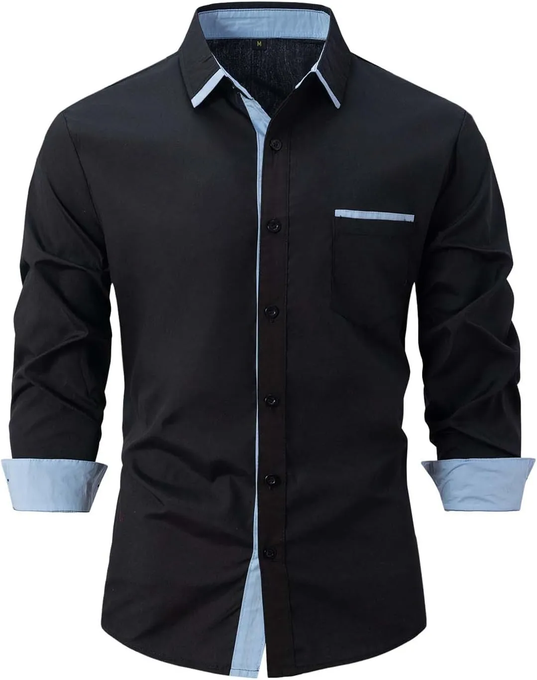 Men's Color Block Dress Shirt Long Sleeve Button Down Pocket Slim Fit Business Casual Office Attire Meeting Weeding Top