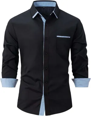 Men's Color Block Dress Shirt Long Sleeve Button Down Pocket Slim Fit Business Casual Office Attire Meeting Weeding Top