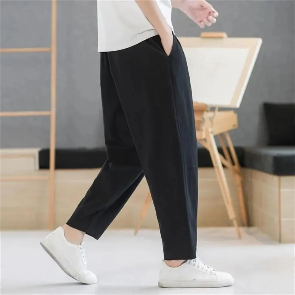 Men's Cotton and Linen Casual Pants Solid Color Simple Loose Straight Harem Pants