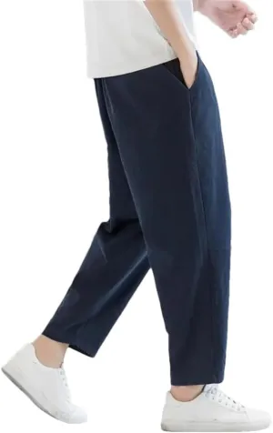 Men's Cotton and Linen Casual Pants Solid Color Simple Loose Straight Harem Pants