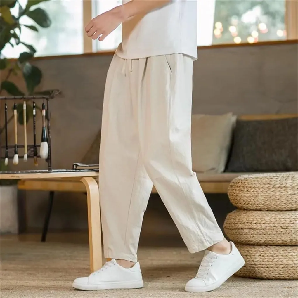 Men's Cotton and Linen Casual Pants Solid Color Simple Loose Straight Harem Pants