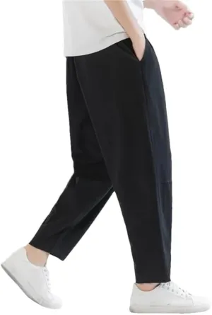 Men's Cotton and Linen Casual Pants Solid Color Simple Loose Straight Harem Pants