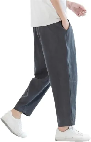 Men's Cotton and Linen Casual Pants Solid Color Simple Loose Straight Harem Pants