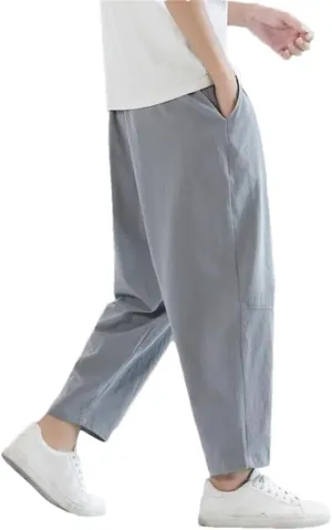 Men's Cotton and Linen Casual Pants Solid Color Simple Loose Straight Harem Pants