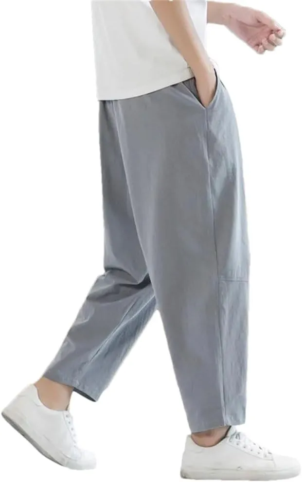 Men's Cotton and Linen Casual Pants Solid Color Simple Loose Straight Harem Pants