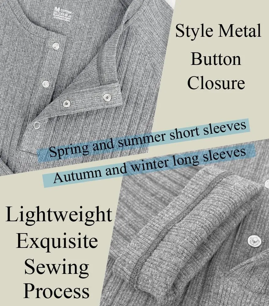 Men's Cotton Muscle Henley Shirts Slim Fit Short/Long Sleeve Stretchy Casual Stylish Ribbed Tee