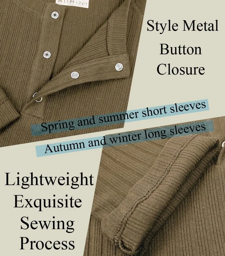 Men's Cotton Muscle Henley Shirts Slim Fit Short/Long Sleeve Stretchy Casual Stylish Ribbed Tee