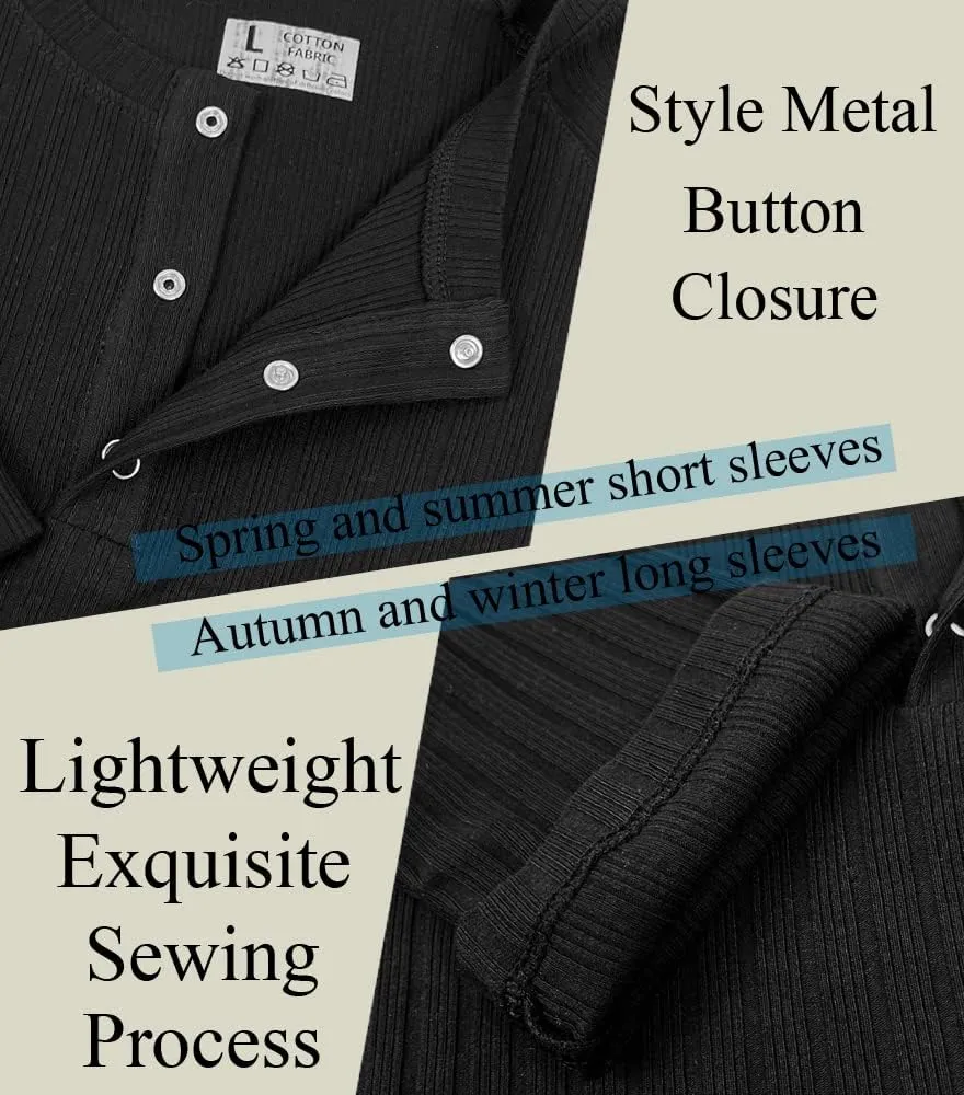 Men's Cotton Muscle Henley Shirts Slim Fit Short/Long Sleeve Stretchy Casual Stylish Ribbed Tee