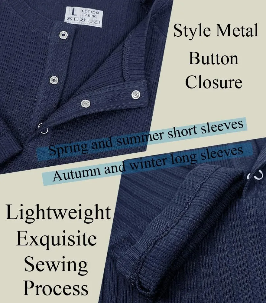 Men's Cotton Muscle Henley Shirts Slim Fit Short/Long Sleeve Stretchy Casual Stylish Ribbed Tee