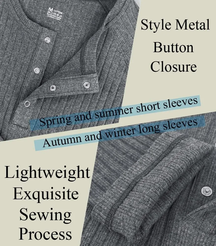Men's Cotton Muscle Henley Shirts Slim Fit Short/Long Sleeve Stretchy Casual Stylish Ribbed Tee
