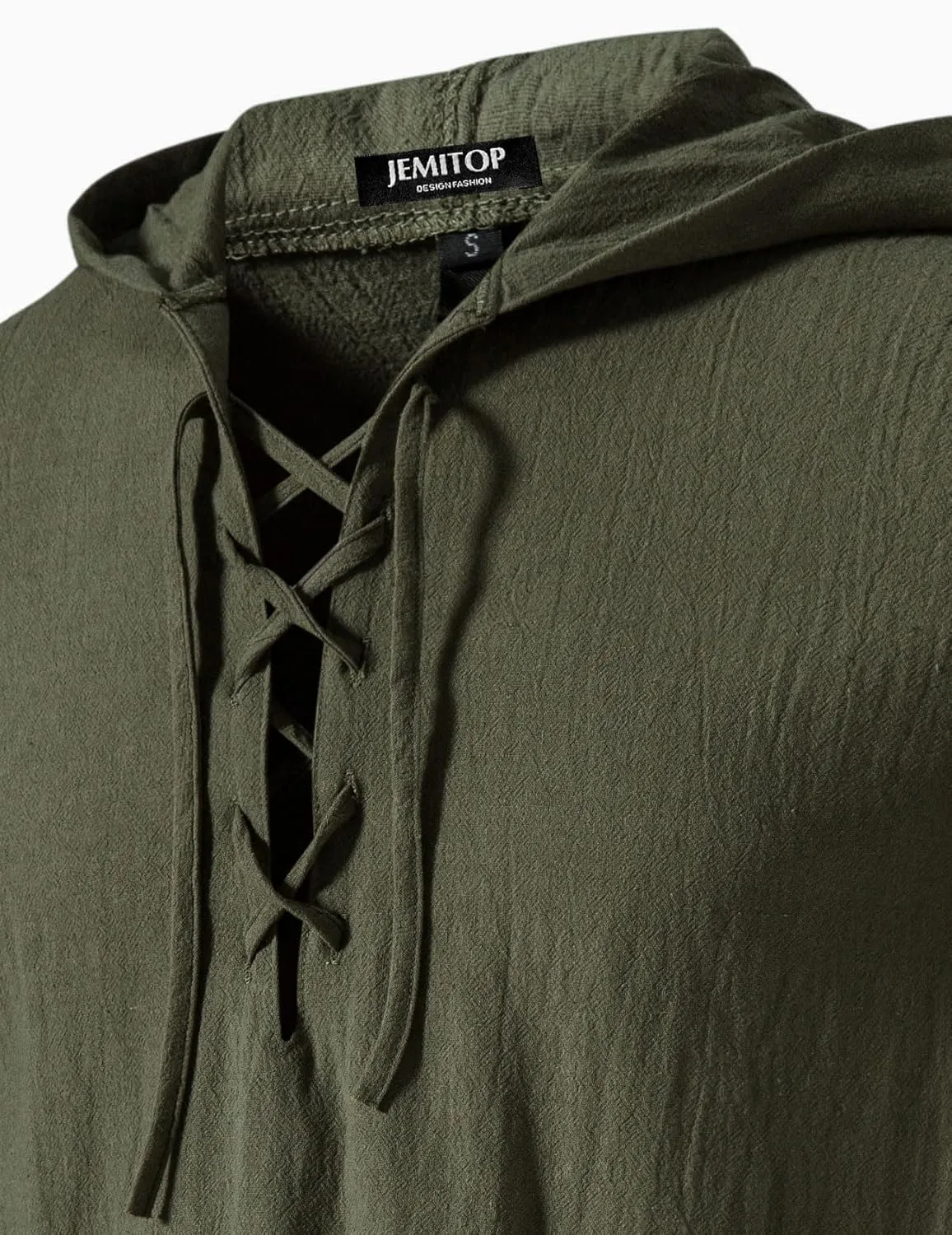 Men's Cotton Vintage Hooded Design Short Sleeve Lace up Shirts for Renaissance Pirate Viking Medieval Costume
