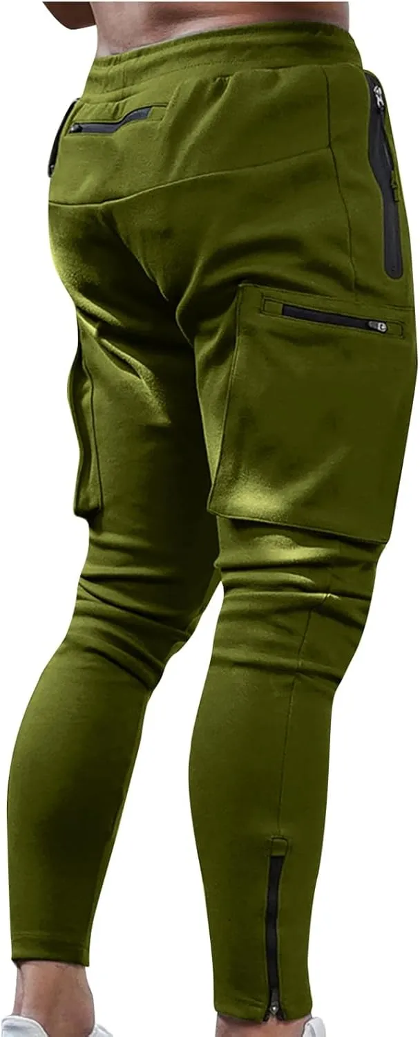 Men's Elastic Waist Hiking Pants Lightweight Outdoor Sweatpants with Zipper Pockets Casual Slim Fit Athletic Joggers