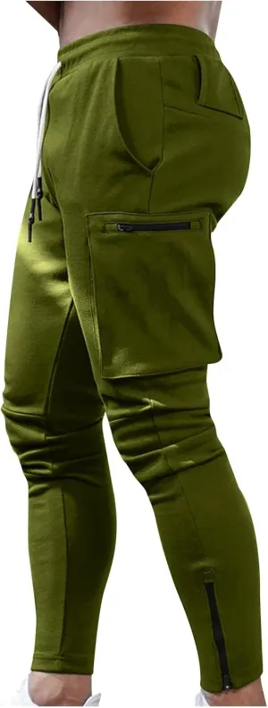 Men's Elastic Waist Hiking Pants Lightweight Outdoor Sweatpants with Zipper Pockets Casual Slim Fit Athletic Joggers
