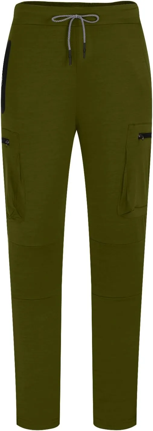 Men's Elastic Waist Hiking Pants Lightweight Outdoor Sweatpants with Zipper Pockets Casual Slim Fit Athletic Joggers