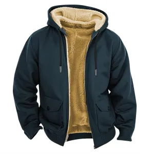 Mens Fleece Hoodie Sherpa Lined Hoodies Jacket Winter Full Zip Warm Heavyweight Thick Fuzzy Hooded Sweatshirt