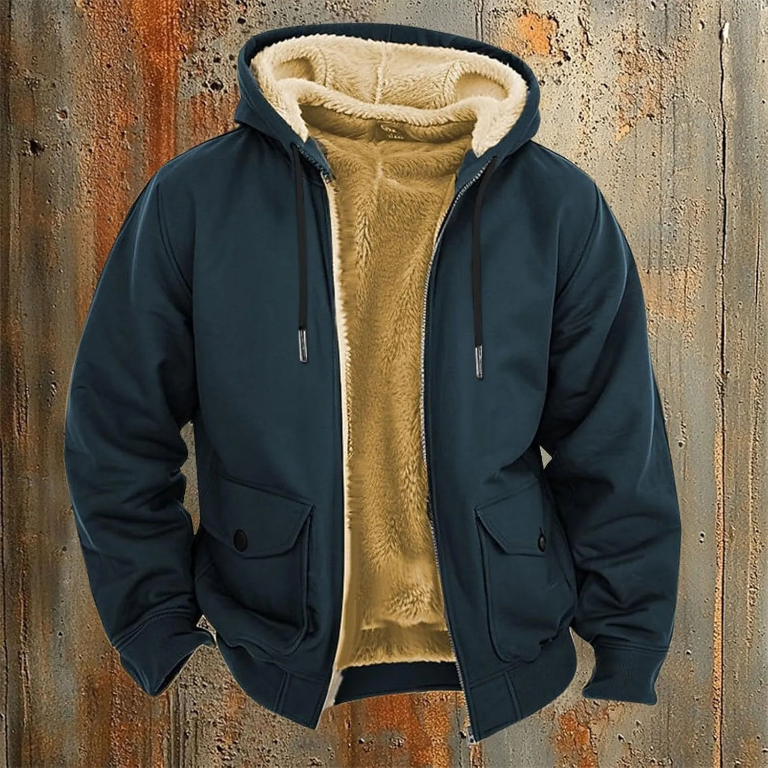Mens Fleece Hoodie Sherpa Lined Hoodies Jacket Winter Full Zip Warm Heavyweight Thick Fuzzy Hooded Sweatshirt